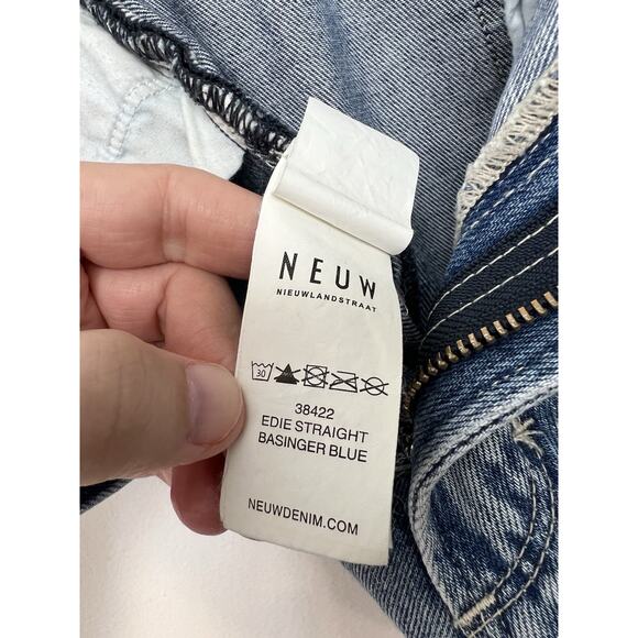 Neuw Edie Jeans Womens 28 Blue Denim Medium Wash Straight High Rise Raw Hem - Picture 7 of 11